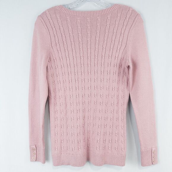 Talbots Button Cuff Cable Knit Sweater Womens Petite Small Pink Preppy Soft Girl - Picture 2 of 13